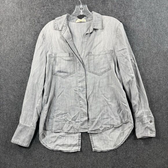 Cloth & Stone Blouse Women's Extra Small Gray Tencell Roll Tab Sleeve Button - Picture 1 of 7